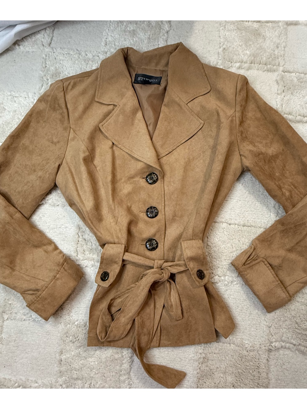 Studio 17 Camel Faux Suede Tie-Waist Trench Jacket Size 8